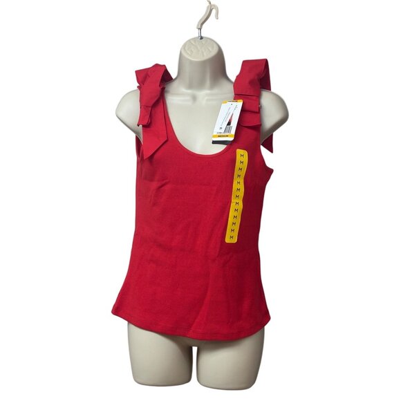 French Connection Women’s  Bow Detail Ribbed Tank Top, High Risk Red, Sz. M - Picture 1 of 11